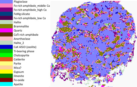 Figure 3: Mineralogical map of an “end of hole” sample, MRAC0112.